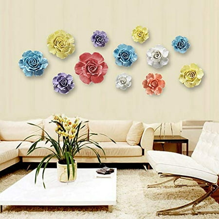 VOSAREA Ceramic Flower Wall Decor Artificial Sunflower Wall Art for Farmhouse Living Room Bedroom Kitchen Bathroom Dining Room White 